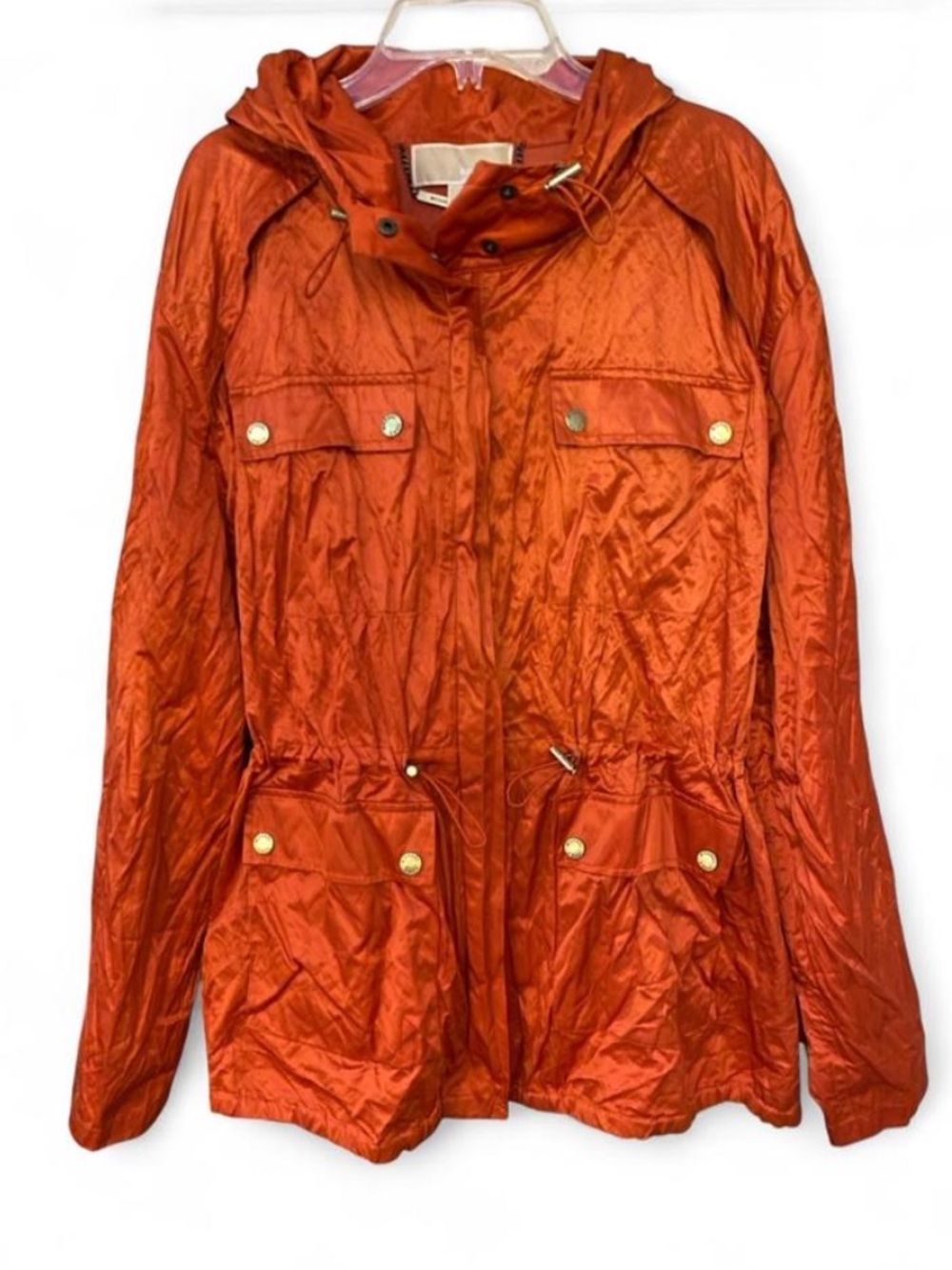 Michael Michael Kors Orange Metallic Hooded Utility Anorak Jacket Xl Mf32c57pl4